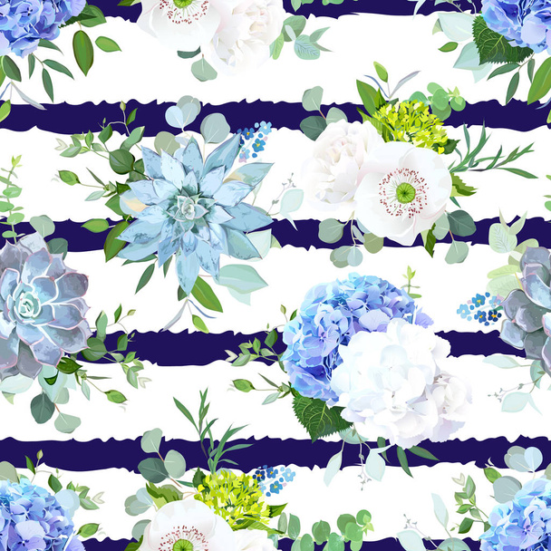 Blue and white summer flowers seamless vector design print.  - Wektor, obraz