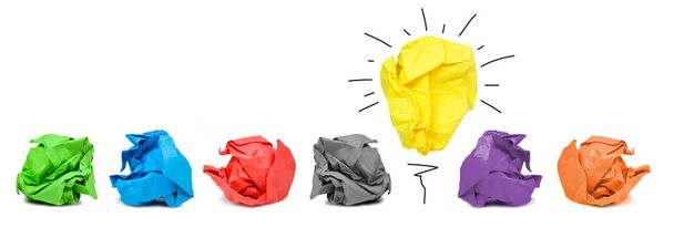 Inspiration concept crumpled paper light bulb metaphor for good idea - Photo, Image