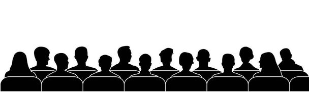 Cine público, teatro. Presentación pública rostros anónimos. Multitud de personas en el auditorio, silueta vector aislado
 - Vector, imagen