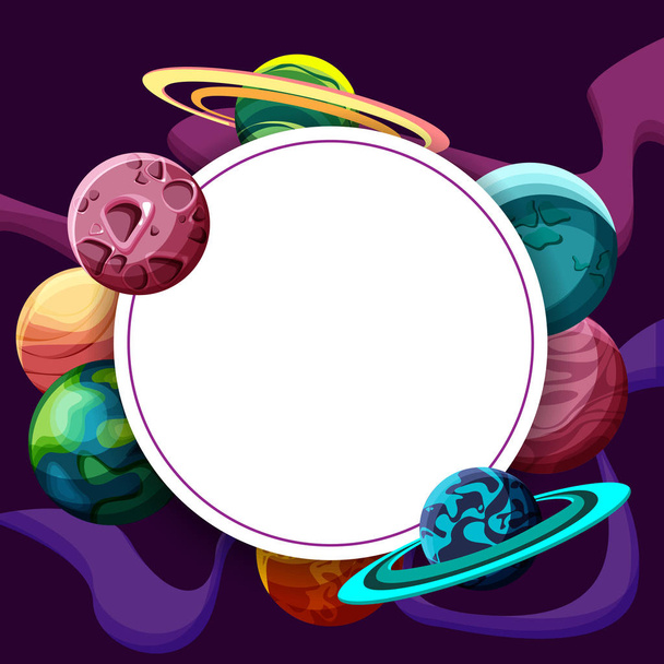Round purple background with planets. - Вектор, зображення