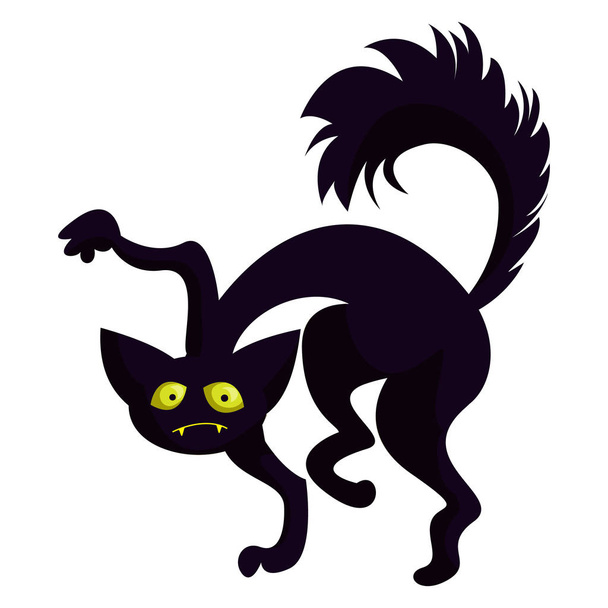 Τρομακτικό μαύρη γάτα εικόνα, κινούμενα σχέδια στυλ - Διάνυσμα, εικόνα