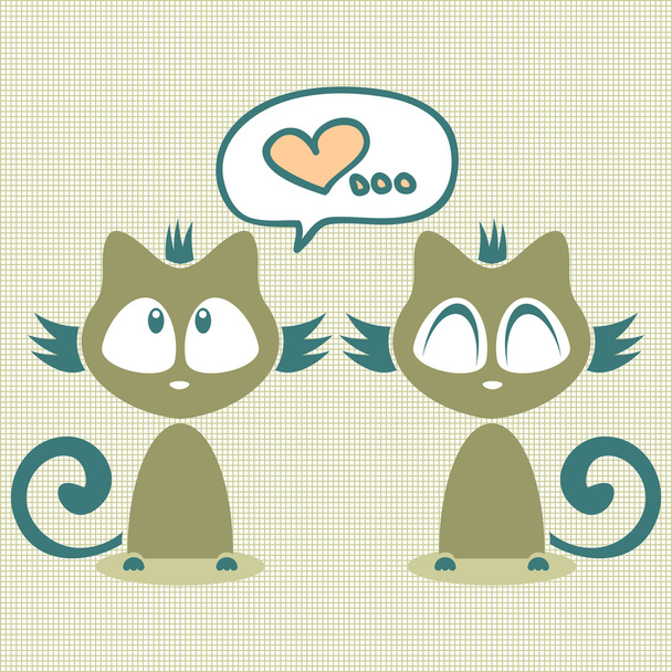 Romantic illustration with two kittens - Vector, Imagen