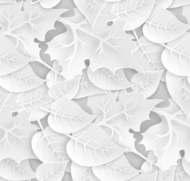 White seamless pattern with paper art leaves. - Vector, Image
