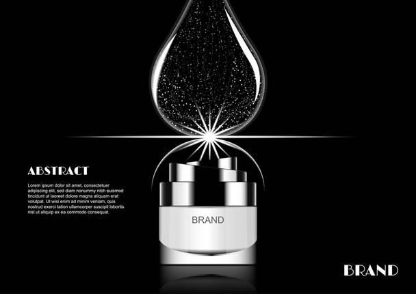 Anúncios cosméticos premium Vector, gota de água e luz brilhante acima do creme da noite
 - Vetor, Imagem