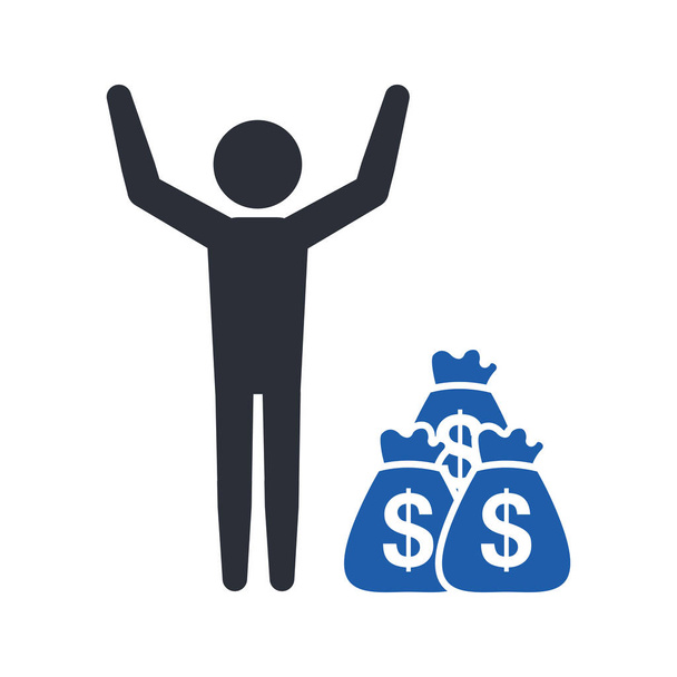 Stickman com um saco de dinheiro, moeda dólar, ícone de glifo de ganhos de dinheiro grande
 - Vetor, Imagem