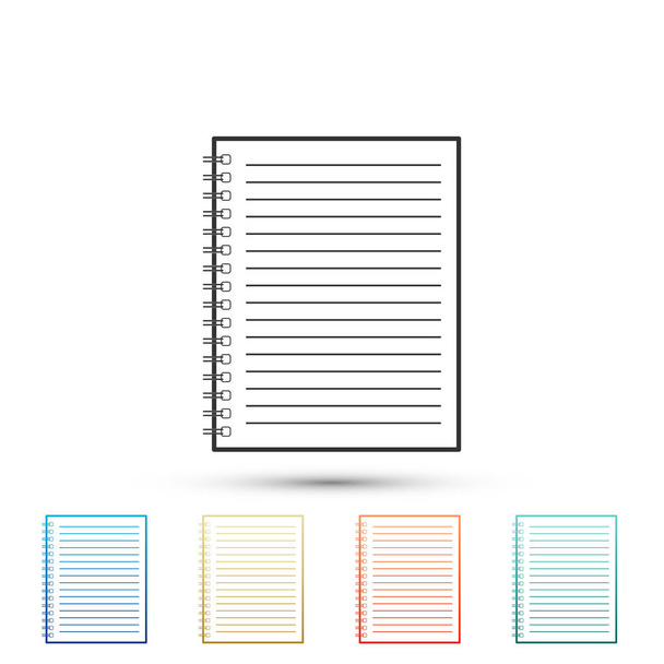 Notebook icon isolated on white background. Spiral notepad icon. School notebook. Writing pad. Diary for business. Notebook cover design. Office stationery items. Flat design. Vector Illustration - Vektor, obrázek
