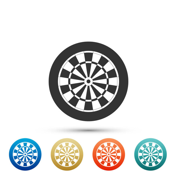 Classic darts board with twenty black and white sectors icon isolated on white background. Dart board sign. Dartboard sign. Game concept. Set elements in colored icon. Flat design. Vector Illustration - Vettoriali, immagini