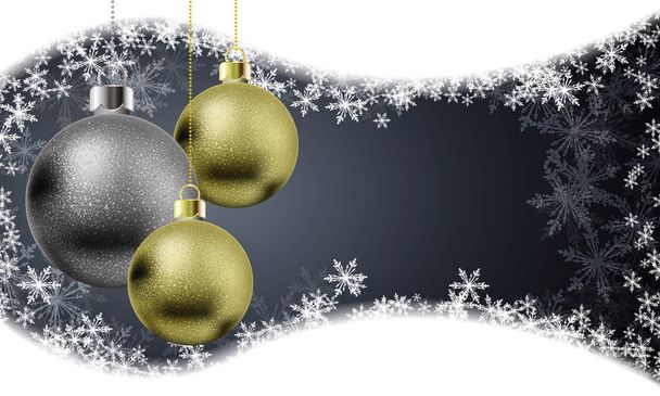 Рождественские шары в золотисто-сером дизайне на фоне снежинок, векторная художественная иллюстрация
. - Вектор,изображение