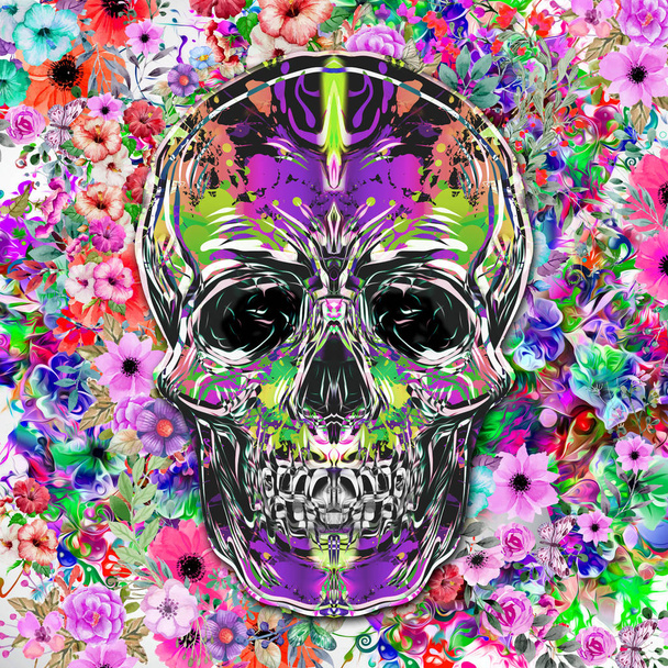 Gekleurde schedel geïsoleerd op witte achtergrond - Foto, afbeelding