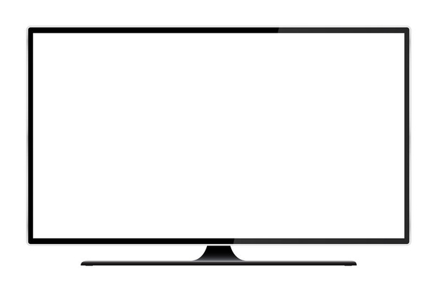 Realistic illustration of black TV with stand and blank white isolated screen with space for your text or image - vector - Vector, Image