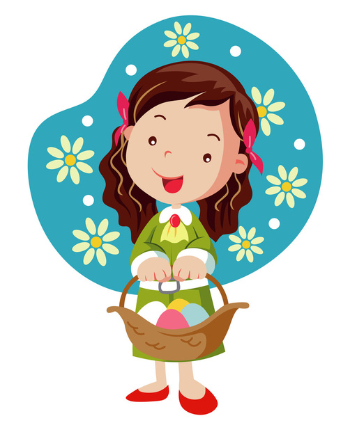 Dívka drží košík s velikonoční vajíčka - Vektor, obrázek