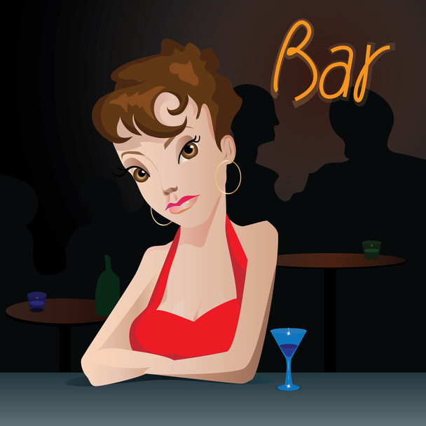 meisje in avond bar - Vector, afbeelding