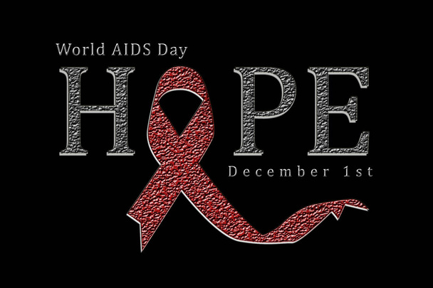 Red ribbon for the fight against AIDS, world AIDS day first december - Photo, Image