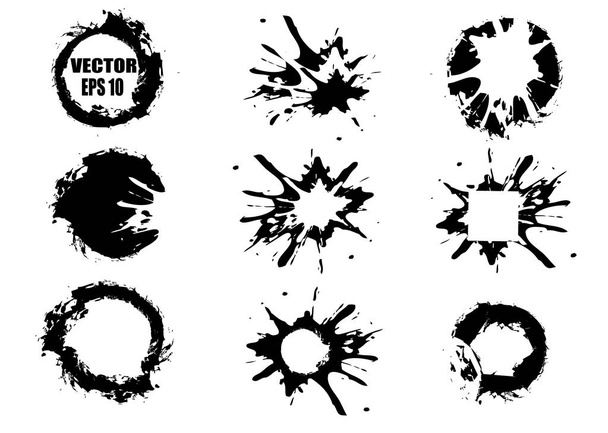 Set of black hand-painted blots, on white background and ink splatter. Vector and abstract elements for design in grunge style - Vector, Image