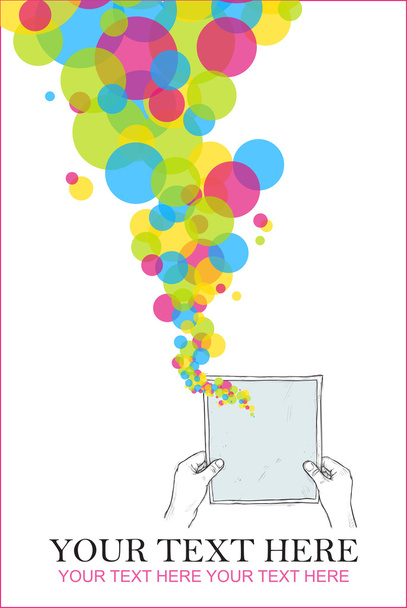 Sheet of paper in hands and balloons. Abstract vector illustration - Wektor, obraz