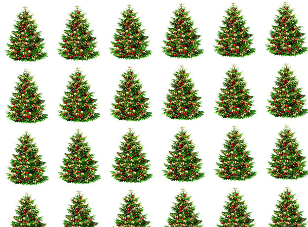 Composición navideña. Patrón hecho de ramas de coníferas sobre fondo blanco. Navidad, invierno, concepto de año nuevo. Puesta plana, vista superior, plaza
 - Foto, Imagen