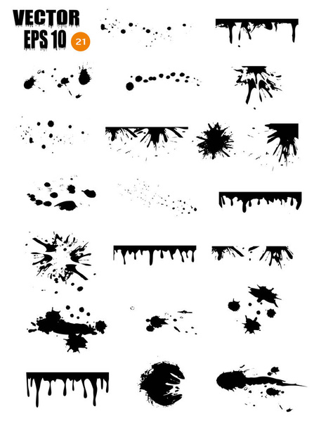 A large set of black ink, ink smears, stains, blots, brushes, lines, rough. Black brush strokes, elements of artistic design. Vector illustration. Isolated on white background - Vector, Image