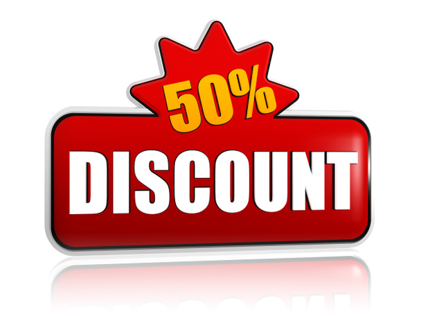 50 percentages discount 3d red banner with star - Photo, Image