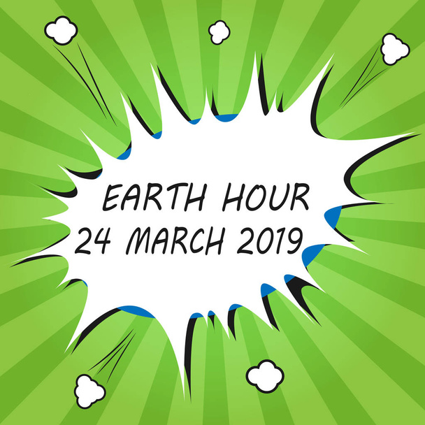 Écriture manuscrite du texte Earth Hour 24 mars 2019. Signification du concept Célébrer la durabilité Sauver la planète Lumières éteintes
 - Photo, image