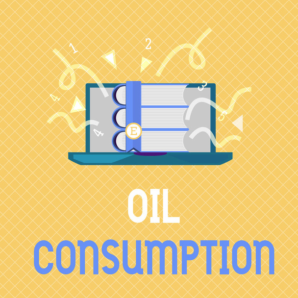 Λέξη που γράφει κατανάλωση πετρελαίου κειμένου. Επιχειρηματική ιδέα για αυτή την εγγραφή είναι το συνολικό πετρέλαιο που καταναλώνεται σε βαρέλια ανά ημέρα - Φωτογραφία, εικόνα
