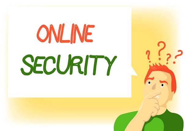 Εγγραφή σημείωμα που δείχνει Online Security. Επαγγελματική φωτογραφία προβάλλοντας τους κανόνες για την προστασία από επιθέσεις μέσω του Διαδικτύου - Φωτογραφία, εικόνα