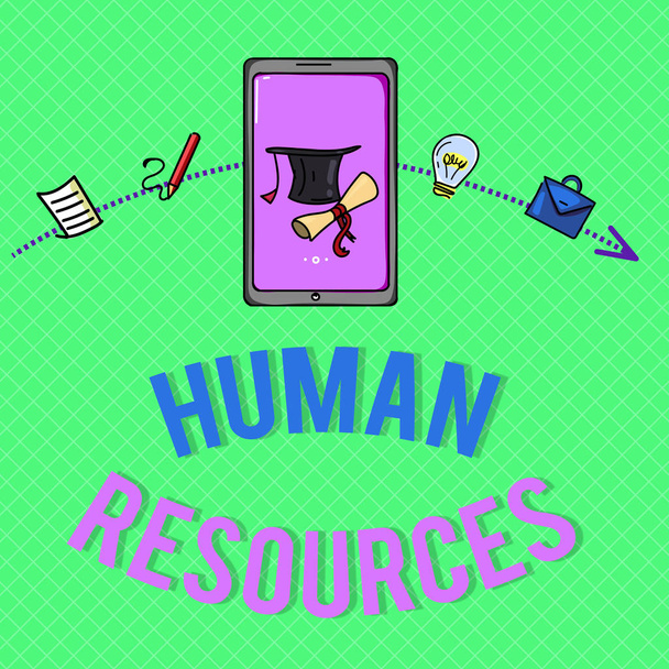 Κείμενο πινακίδα που δείχνει ανθρώπινων πόρων. Εννοιολογική φωτογραφία, οι άνθρωποι που απαρτίζουν το εργατικό δυναμικό ενός οργανισμού - Φωτογραφία, εικόνα