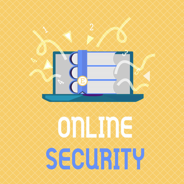 単語ライティングテキストオンラインセキュリティ。インターネット上の攻撃から守るためのルールのビジネスコンセプト - 写真・画像