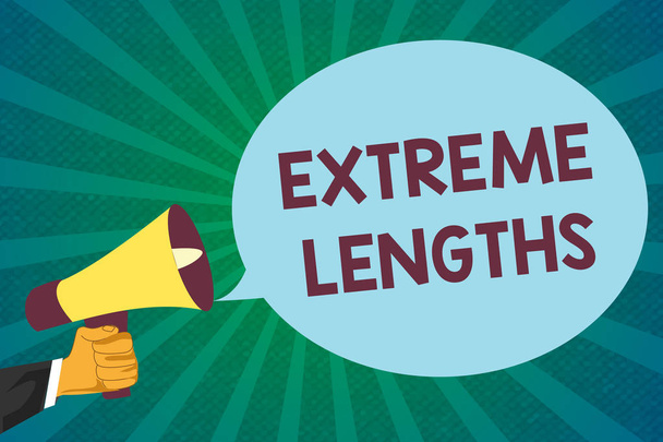 Λέξεις κείμενο γραφής Extreme Lengths. Επιχειρηματική ιδέα για Κάντε μια μεγάλη ή ακραία προσπάθεια για να κάνετε κάτι καλύτερο - Φωτογραφία, εικόνα
