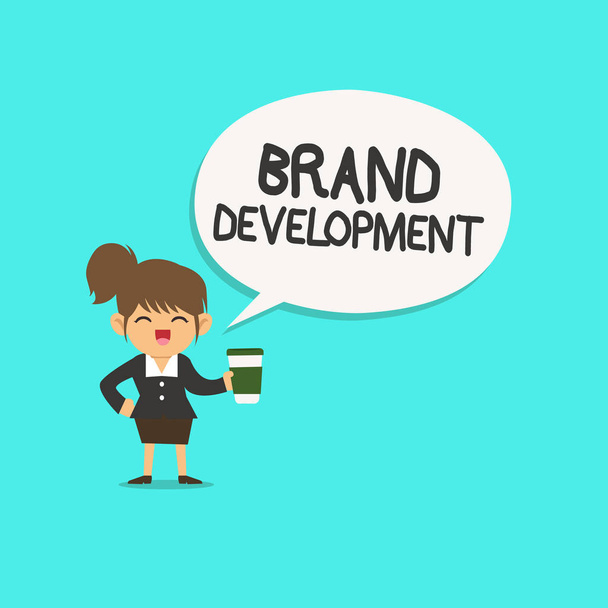 Slovo psaní textu Brand Development. Obchodní koncept pro definování produktu vyniknout na trhu Propagace. - Fotografie, Obrázek
