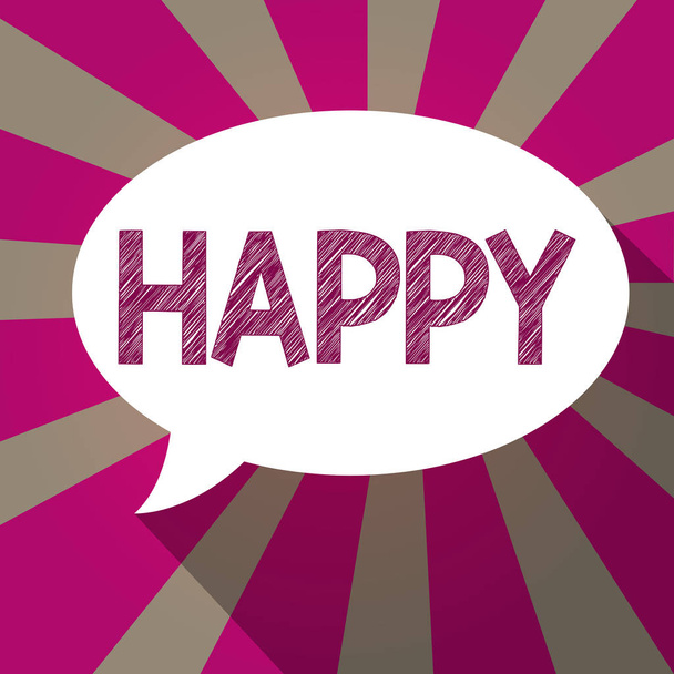 Käsiala teksti Happy. Käsitteen merkitys Tunne tai osoittaa nautintoa tyytyväisyyttä jotain henkilöä kohtaan
 - Valokuva, kuva