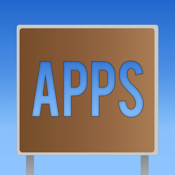 Escrita de mão conceitual mostrando Apps. Exibição de fotos de negócios Um aplicativo especialmente como baixado por um usuário para um dispositivo móvel
 - Foto, Imagem