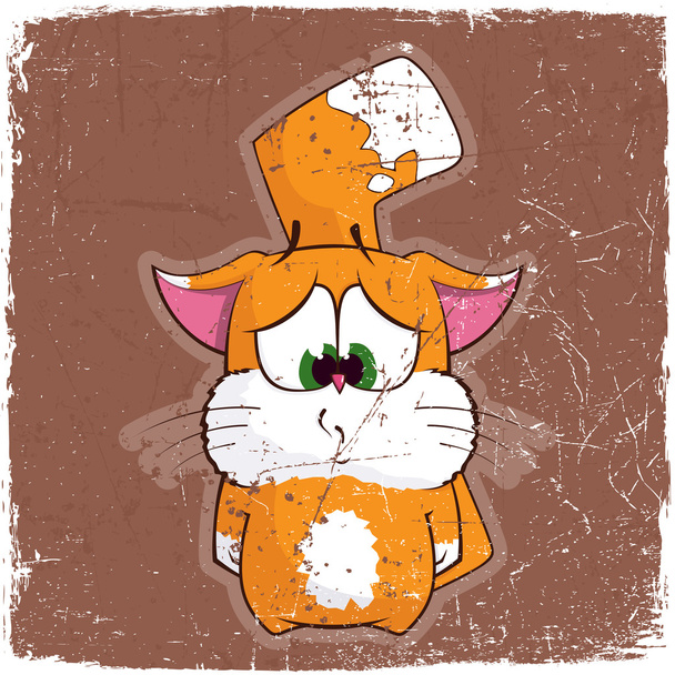 Animal grunge card with funny cartoon cat. - Вектор,изображение