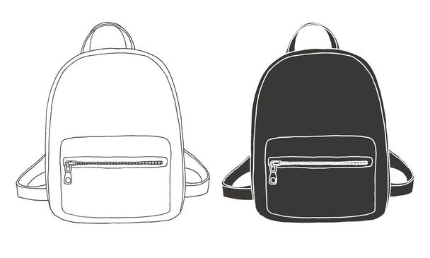 Sketch of a rucksack. Backpack isolated on white background. Vector illustration of a sketch style. - Vetor, Imagem