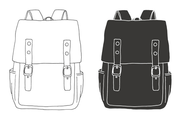 Sketch of a rucksack. Backpack isolated on white background. Vector illustration of a sketch style. - ベクター画像