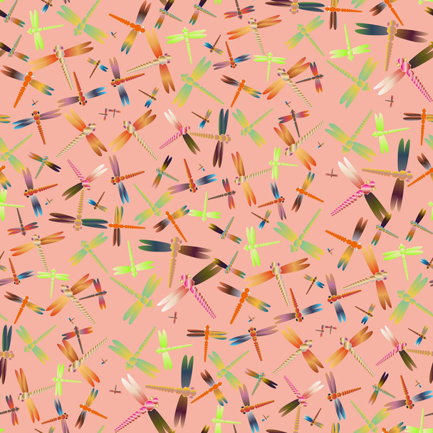 Διακοσμητικά έγχρωμο μοτίβο άνευ ραφής με χαριτωμένο λιβελλούλες - Διάνυσμα, εικόνα