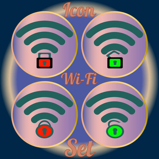 Symbole mit gesperrtem und ungetaktetem Wi-Fi. - Vektor, Bild