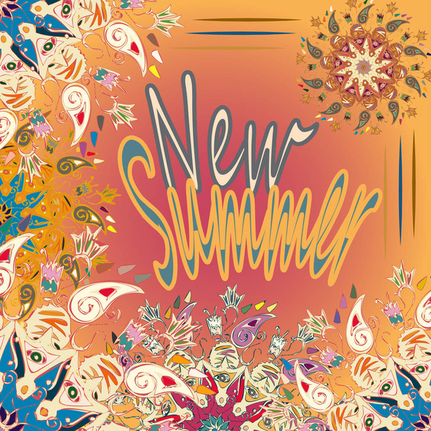 neuer Sommer - zentangle inspirierte Kunst Vintage Card Design mit Doodle in leuchtenden Farben - Vektor, Bild