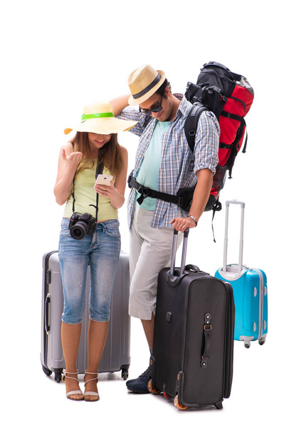 Fiatal család készül nyaralás utazás fehér - Fotó, kép