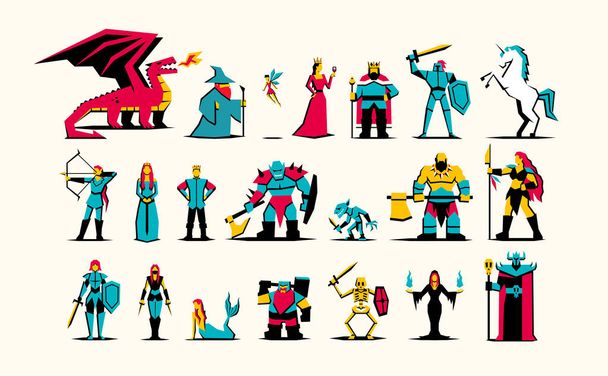Ensemble vectoriel de personnages de fantaisie médiévale RPG isolés
 - Vecteur, image