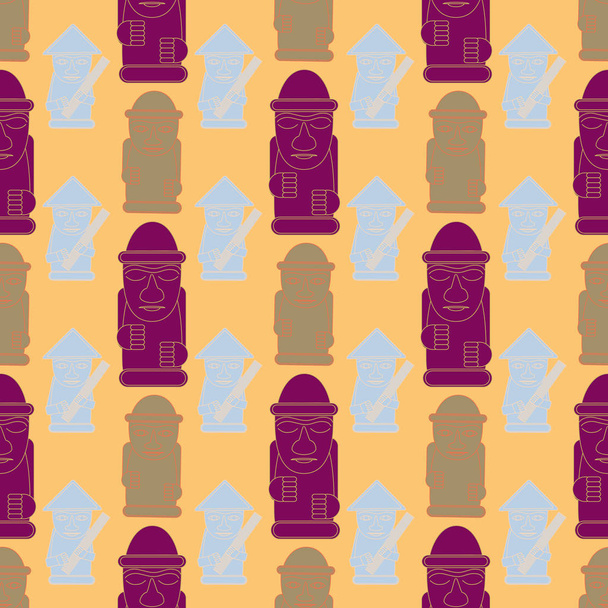 Dol hareubangs, also called tol harubangs, large rock statues found on Jeju Island off the southern tip of South Korea. Seamless pattern - Vettoriali, immagini