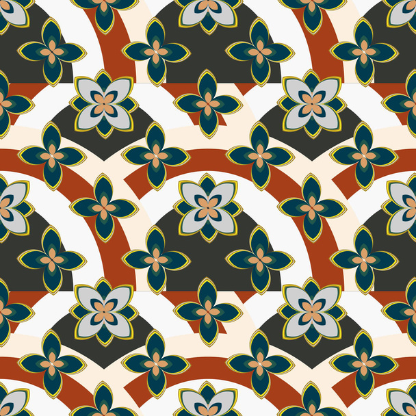Geometric multicolor seamless pattern with flowers and rainbows, vector illustration  - Vektori, kuva