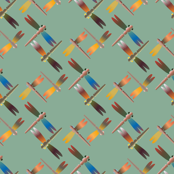 Padrão sem costura colorido decorativo com libélulas, ilustração vetorial
      - Vetor, Imagem