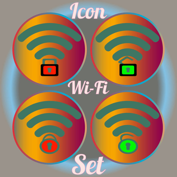 Kilitli ve unclocked Wi-Fi ile Icons set. - Vektör, Görsel