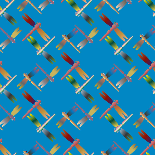 Декоративный цветной бесшовный рисунок со стрекозами, векторная иллюстрация
      - Вектор,изображение