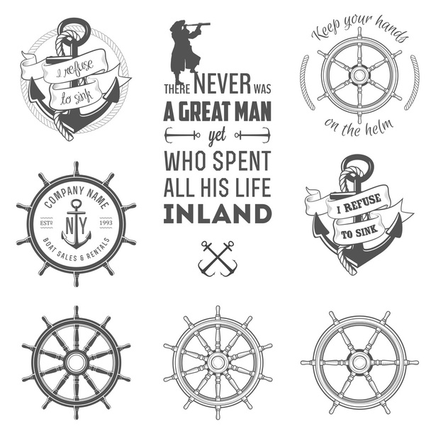 Set of nautical labels, icons and design elements - Vector, Imagen
