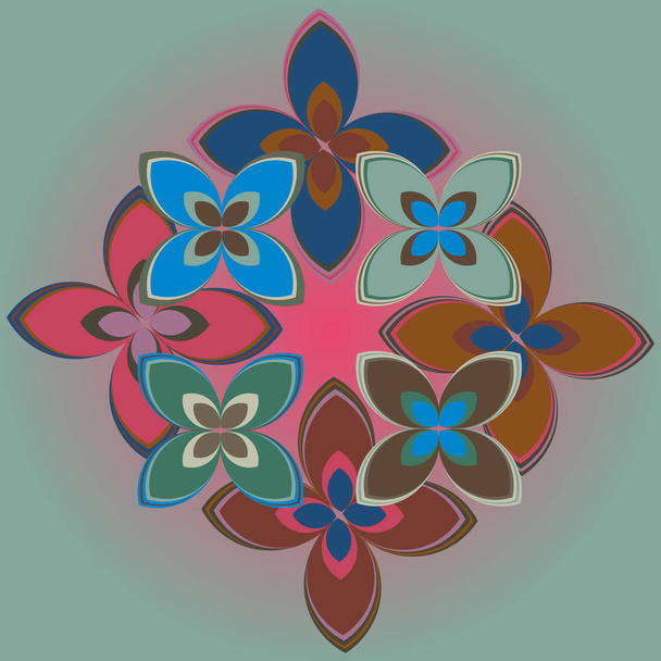 Γεωμετρική πολύχρωμη φαντασία χωρίς ραφή με λουλούδια, εικονογράφηση διάνυσμα  - Διάνυσμα, εικόνα