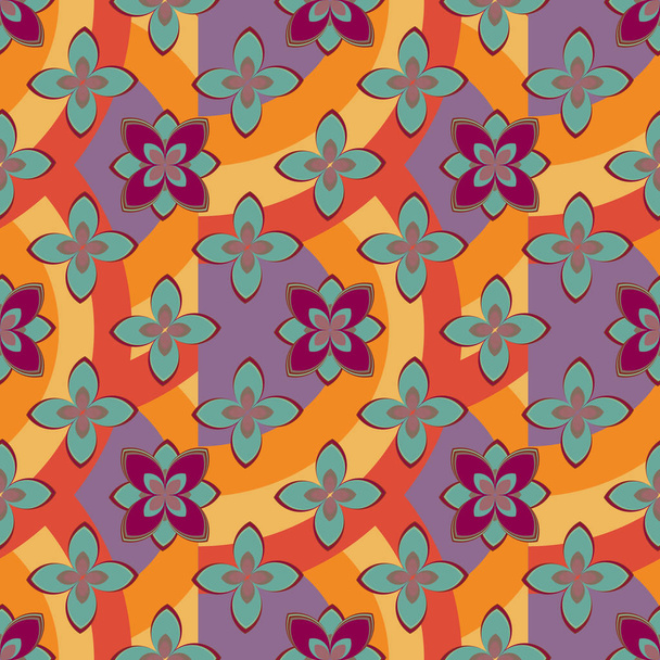 Geometric multicolor seamless pattern with flowers and rainbows, vector illustration  - Vektör, Görsel