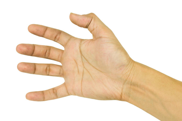 männliche Hand zeigt fünf Finger isoliert auf weißem Hintergrund inklusive Clipping-Pfad. - Foto, Bild