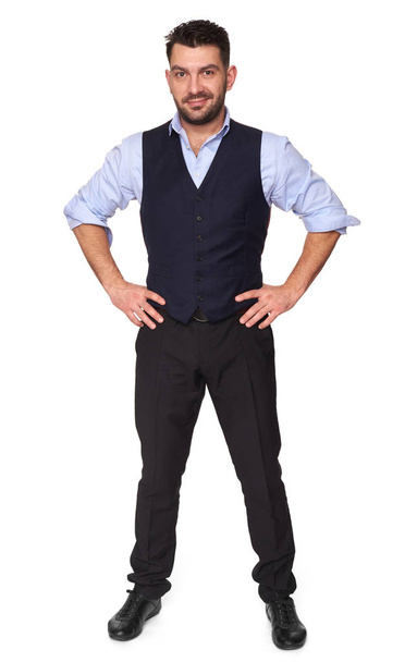 Full body portrait of a trendy bearded man standing. Isolated on white background - Foto, afbeelding