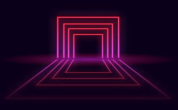 Neon abstract futuristic background. Neon portal with reflection in the dark room. Vector EPS 10 - Vector, Image